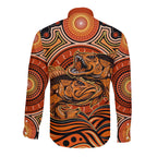 Barramundi Fish Long Sleeve Button Shirt Aboriginal Dot Art Indigenous Pattern