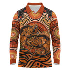 Barramundi Fish Long Sleeve Polo Shirt Aboriginal Dot Art Indigenous Pattern