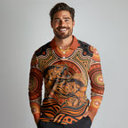 Barramundi Fish Long Sleeve Polo Shirt Aboriginal Dot Art Indigenous Pattern