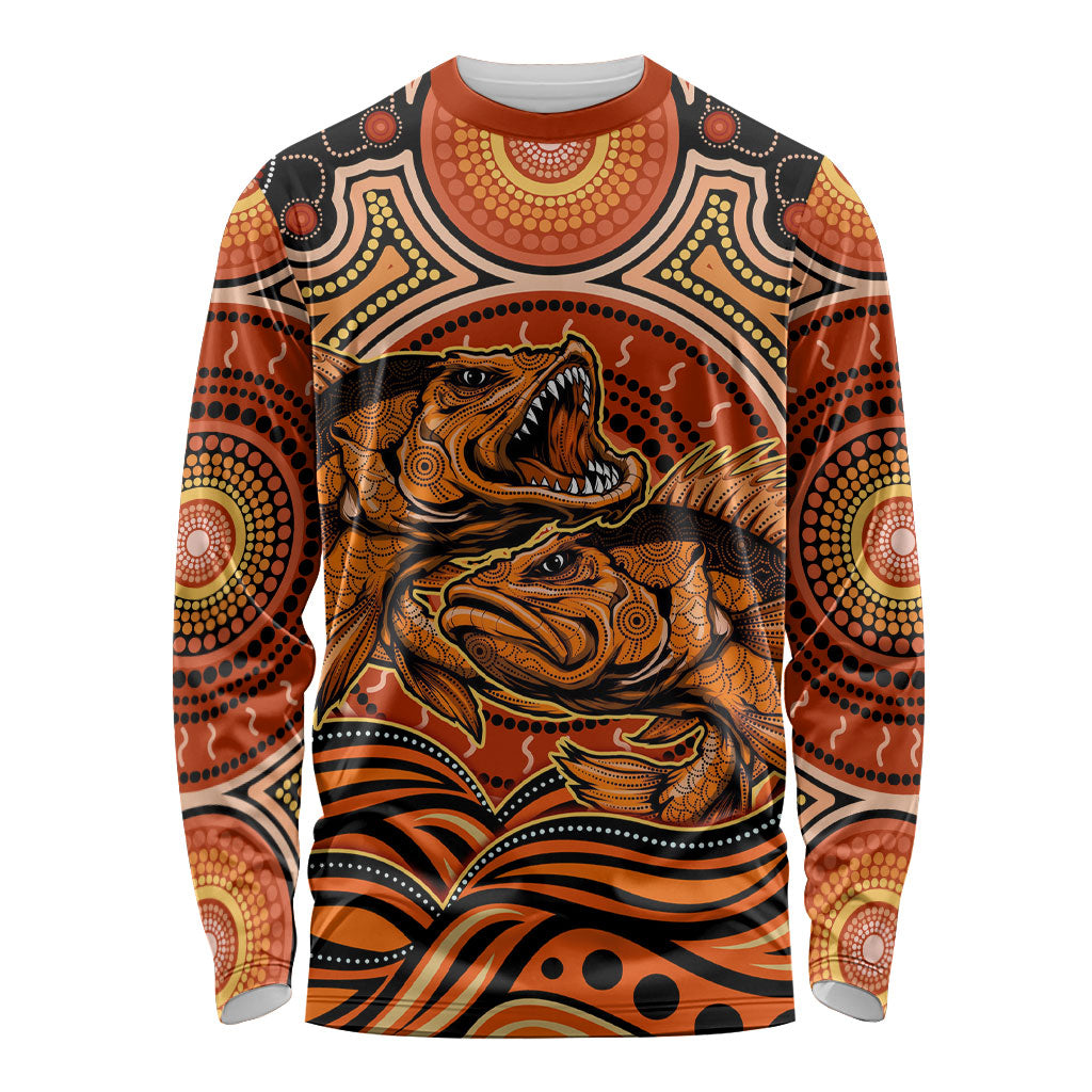 Barramundi Fish Long Sleeve Shirt Aboriginal Dot Art Indigenous Pattern