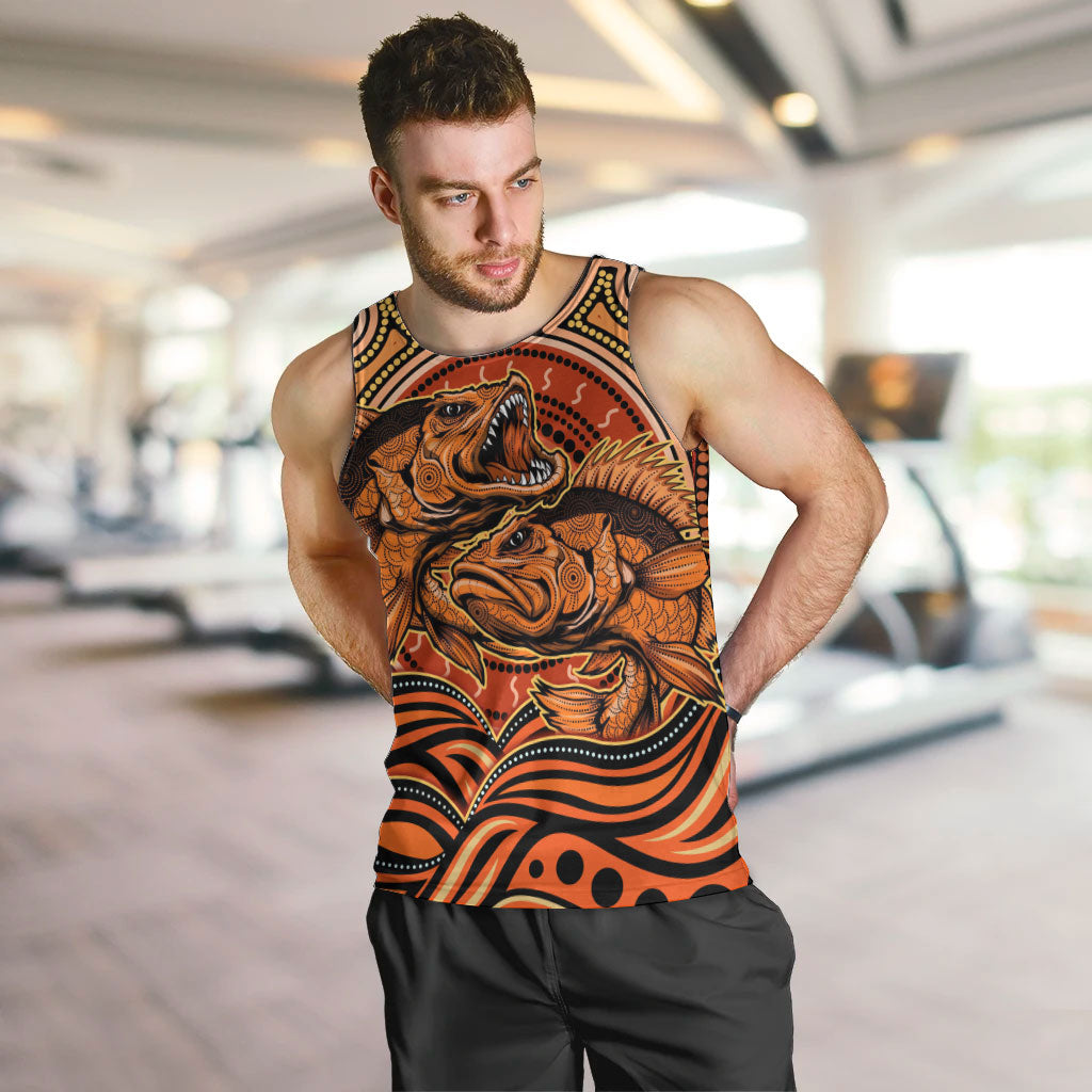Barramundi Fish Men Tank Top Aboriginal Dot Art Indigenous Pattern