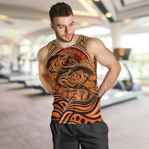 Barramundi Fish Men Tank Top Aboriginal Dot Art Indigenous Pattern