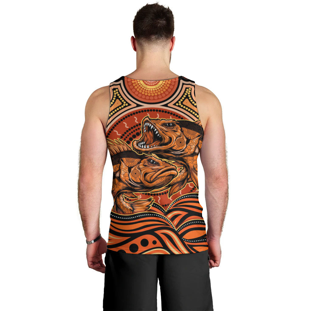 Barramundi Fish Men Tank Top Aboriginal Dot Art Indigenous Pattern