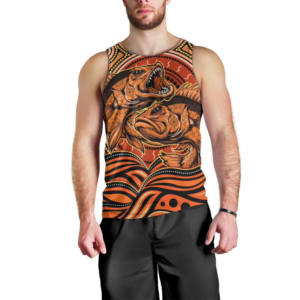Barramundi Fish Men Tank Top Aboriginal Dot Art Indigenous Pattern