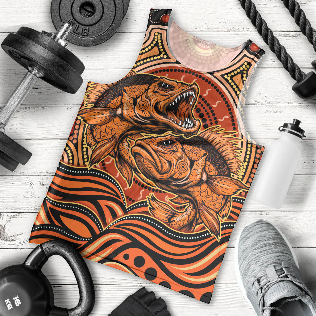 Barramundi Fish Men Tank Top Aboriginal Dot Art Indigenous Pattern