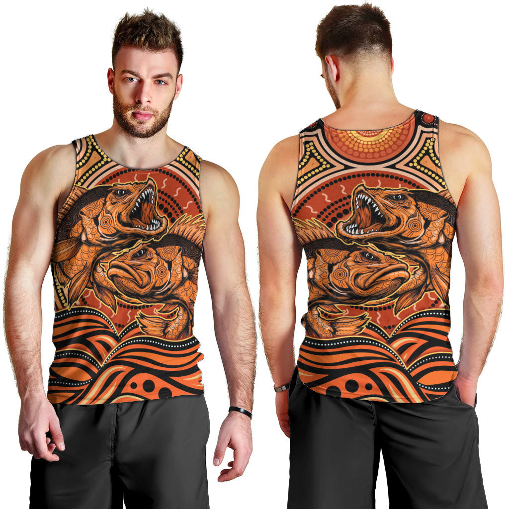 Barramundi Fish Men Tank Top Aboriginal Dot Art Indigenous Pattern