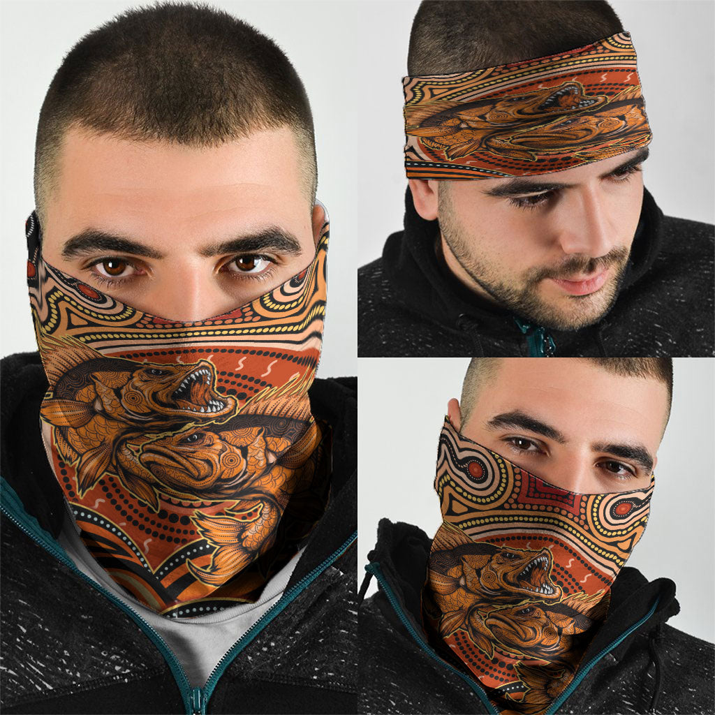 Barramundi Fish Neck Gaiter Aboriginal Dot Art Indigenous Pattern