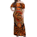 Barramundi Fish Off Shoulder Maxi Dress Aboriginal Dot Art Indigenous Pattern
