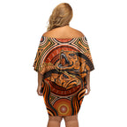 Barramundi Fish Off Shoulder Short Dress Aboriginal Dot Art Indigenous Pattern