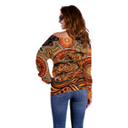 Barramundi Fish Off Shoulder Sweater Aboriginal Dot Art Indigenous Pattern