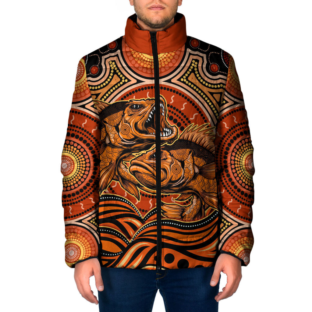 Barramundi Fish Padded Jacket Aboriginal Dot Art Indigenous Pattern