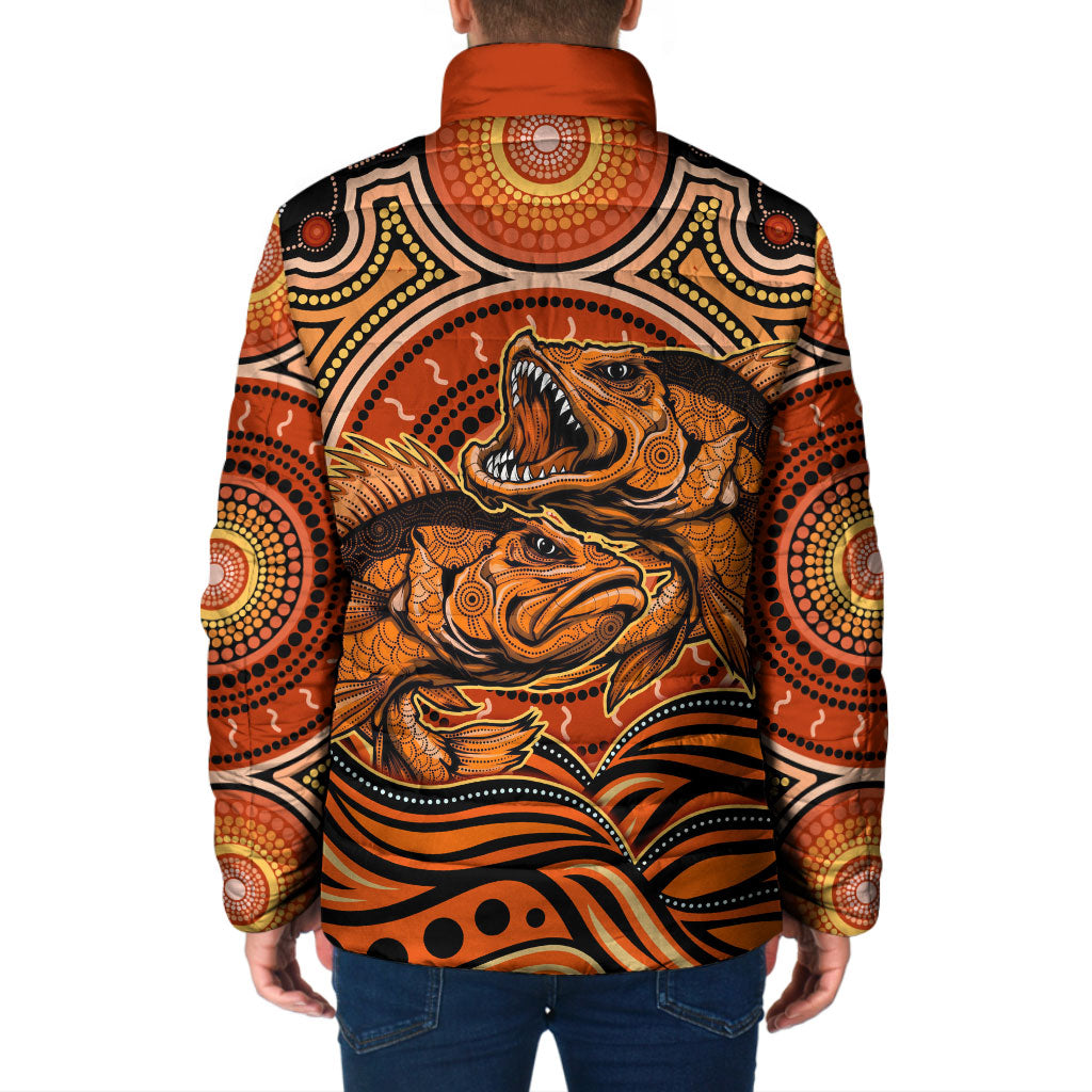 Barramundi Fish Padded Jacket Aboriginal Dot Art Indigenous Pattern