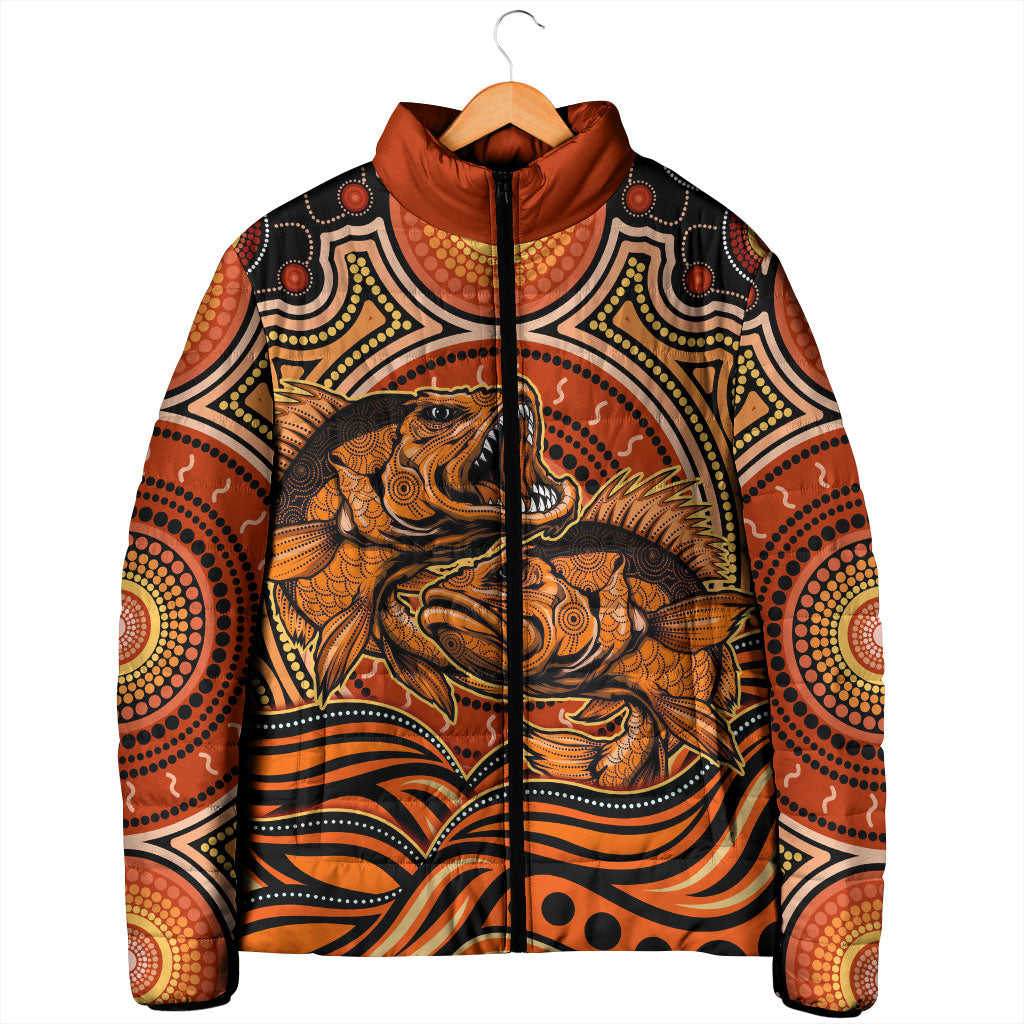 Barramundi Fish Padded Jacket Aboriginal Dot Art Indigenous Pattern