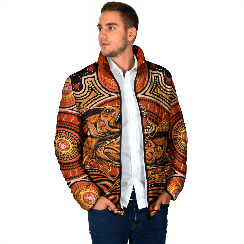 Barramundi Fish Padded Jacket Aboriginal Dot Art Indigenous Pattern
