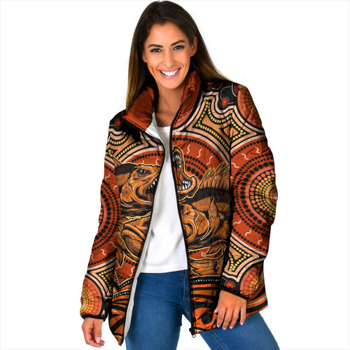 Barramundi Fish Padded Jacket Aboriginal Dot Art Indigenous Pattern