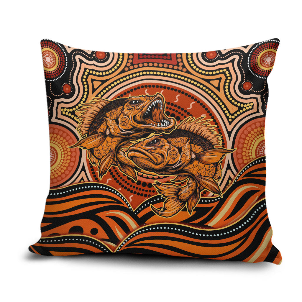 Barramundi Fish Pillow Cover Aboriginal Dot Art Indigenous Pattern