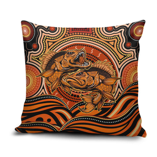 Barramundi Fish Pillow Cover Aboriginal Dot Art Indigenous Pattern