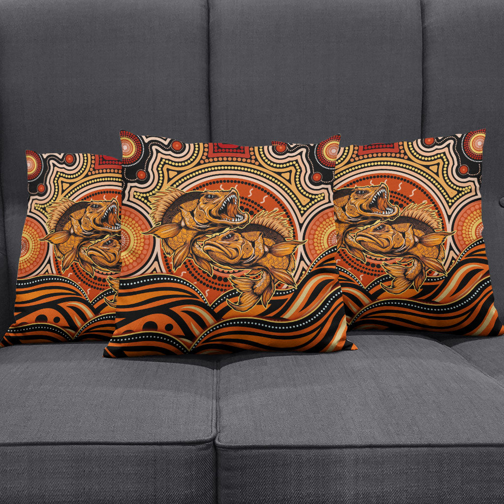 Barramundi Fish Pillow Cover Aboriginal Dot Art Indigenous Pattern