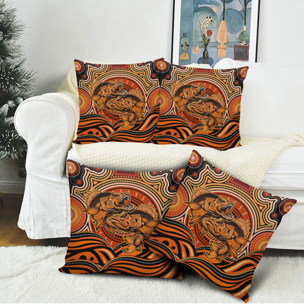 Barramundi Fish Pillow Cover Aboriginal Dot Art Indigenous Pattern
