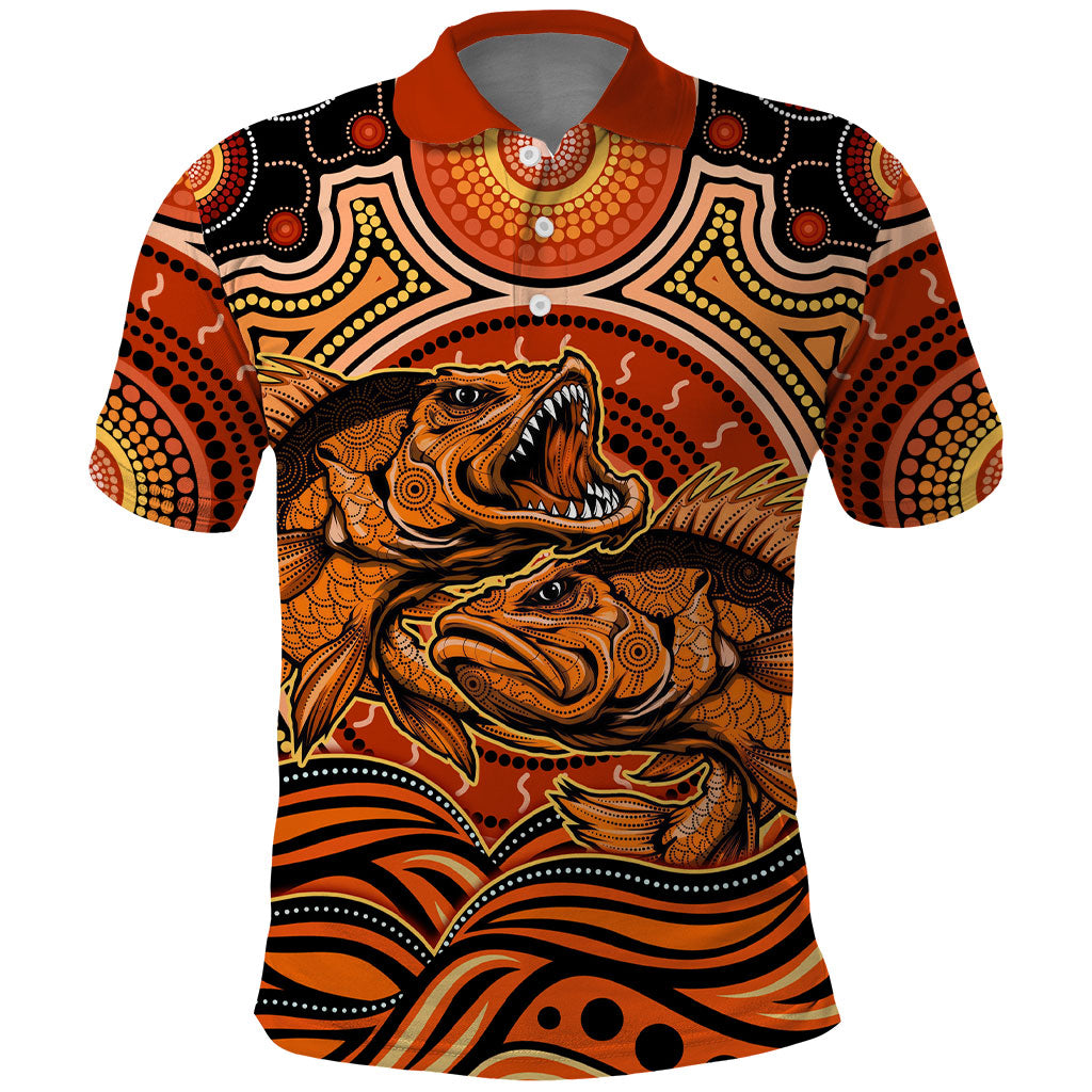 Barramundi Fish Polo Shirt Aboriginal Dot Art Indigenous Pattern