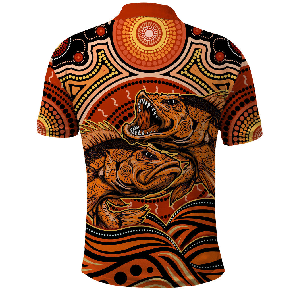 Barramundi Fish Polo Shirt Aboriginal Dot Art Indigenous Pattern