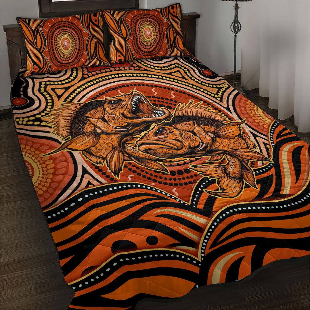 Barramundi Fish Quilt Bed Set Aboriginal Dot Art Indigenous Pattern