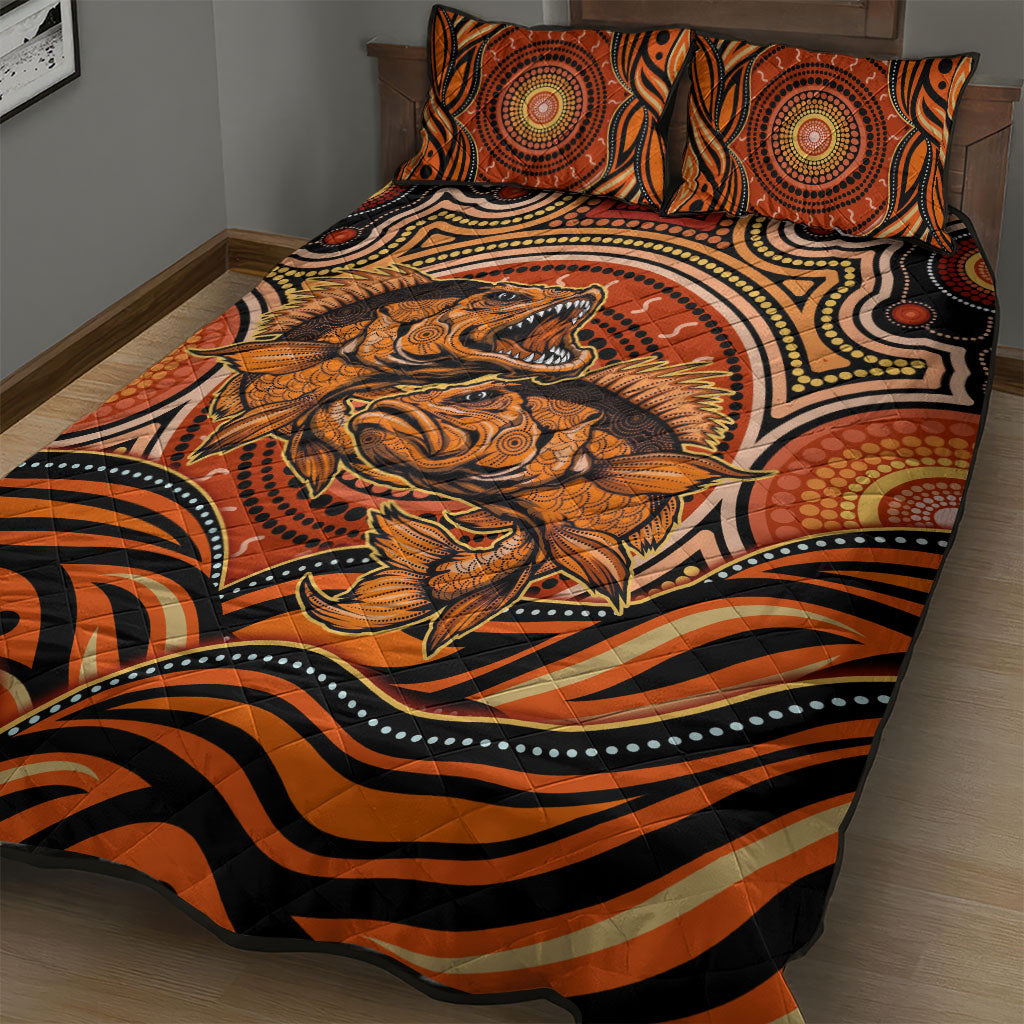 Barramundi Fish Quilt Bed Set Aboriginal Dot Art Indigenous Pattern