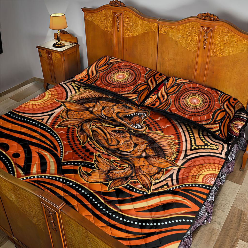 Barramundi Fish Quilt Bed Set Aboriginal Dot Art Indigenous Pattern