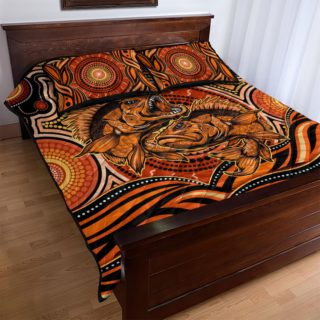 Barramundi Fish Quilt Bed Set Aboriginal Dot Art Indigenous Pattern