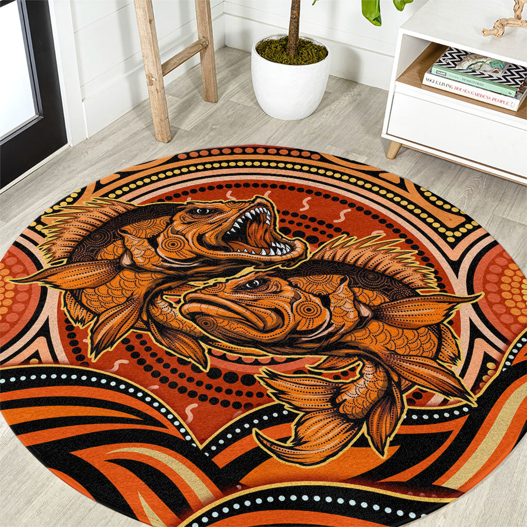 Barramundi Fish Round Carpet Aboriginal Dot Art Indigenous Pattern