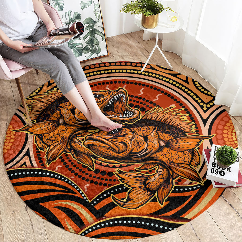 Barramundi Fish Round Carpet Aboriginal Dot Art Indigenous Pattern