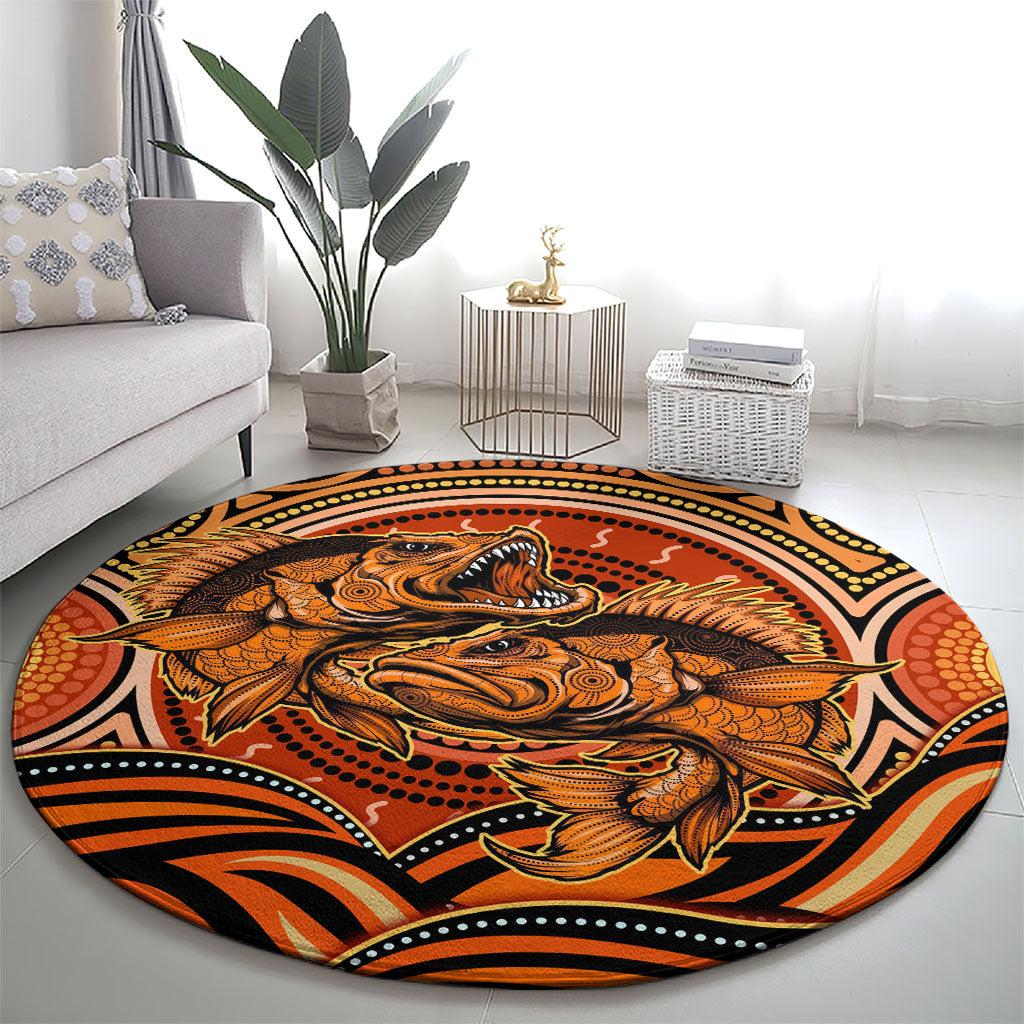 Barramundi Fish Round Carpet Aboriginal Dot Art Indigenous Pattern