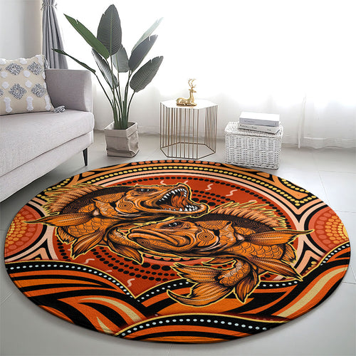 Barramundi Fish Round Carpet Aboriginal Dot Art Indigenous Pattern
