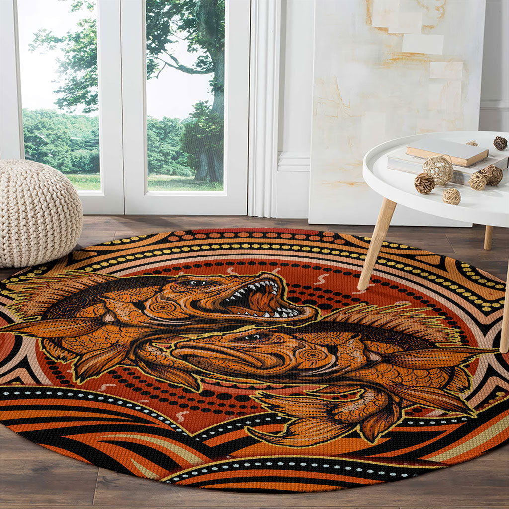 Barramundi Fish Round Carpet Aboriginal Dot Art Indigenous Pattern