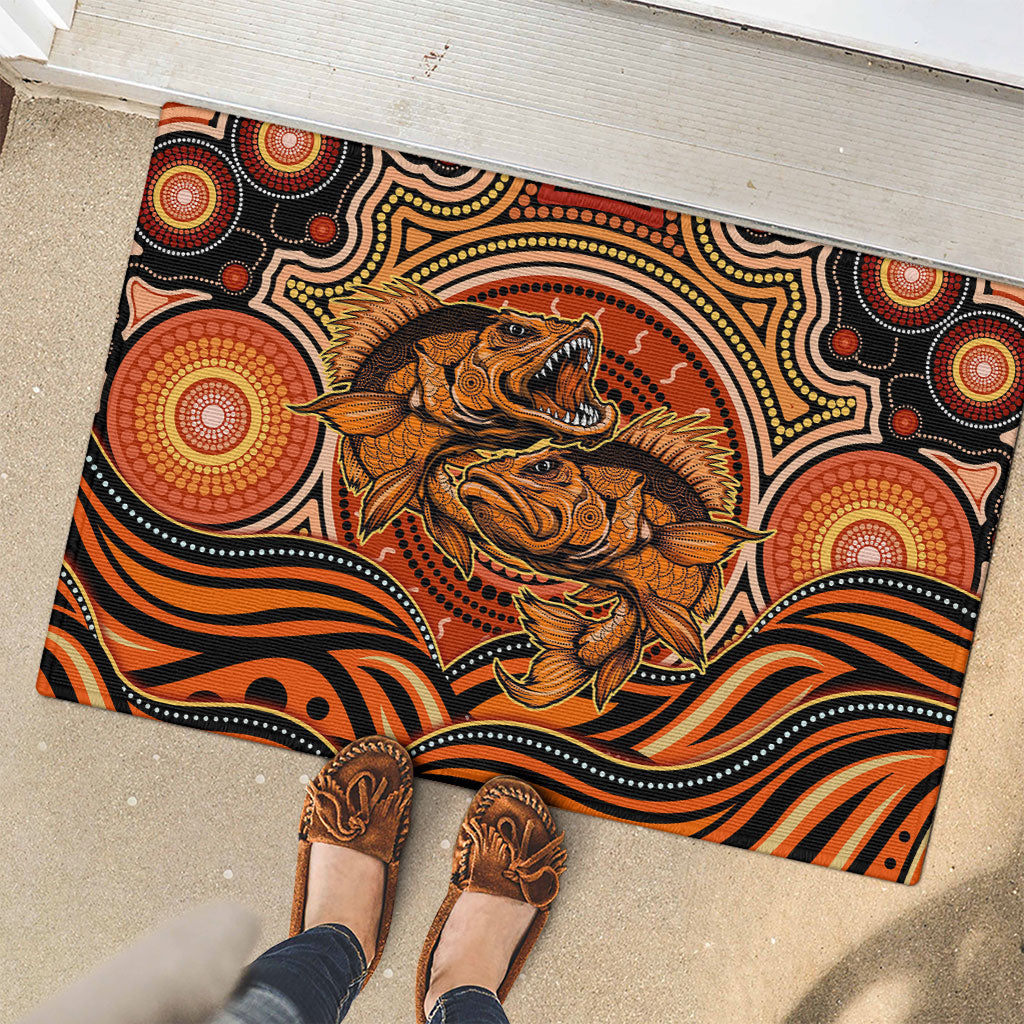 Barramundi Fish Rubber Doormat Aboriginal Dot Art Indigenous Pattern
