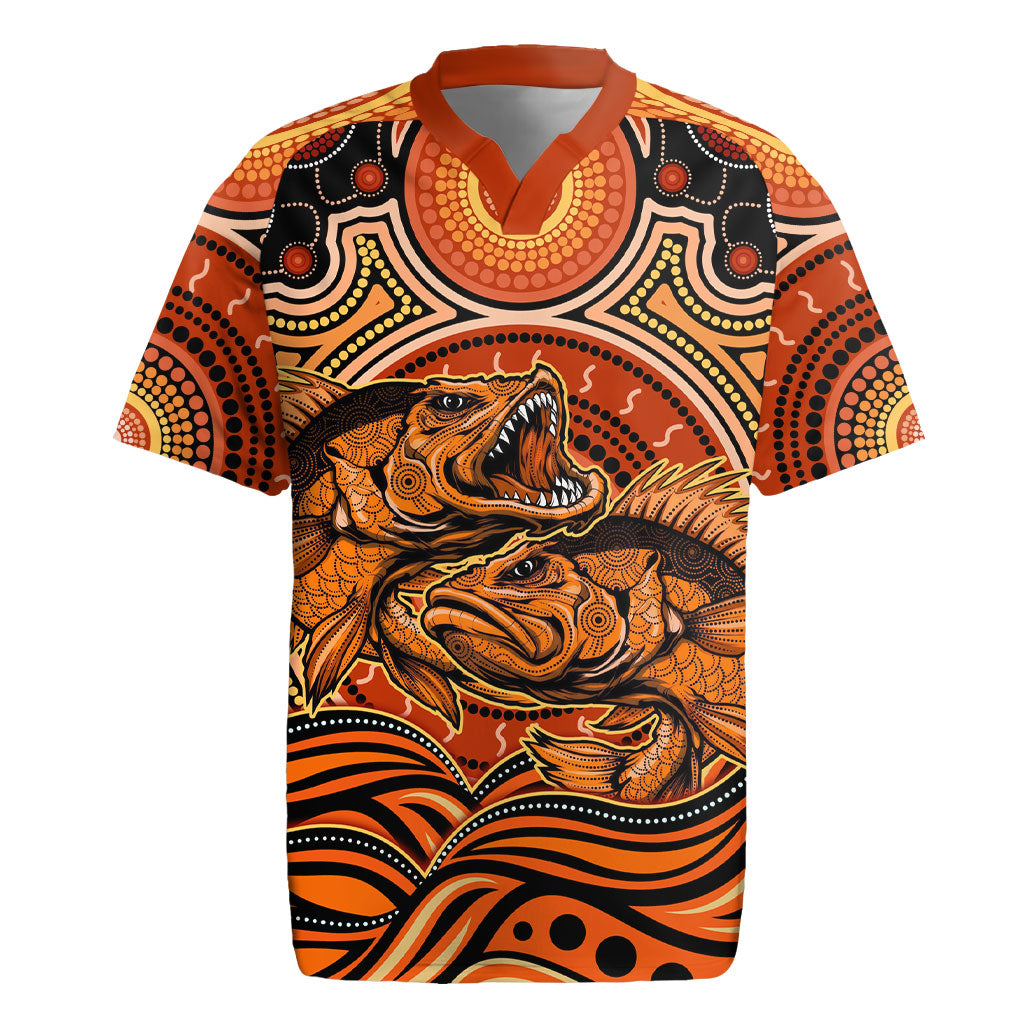 Barramundi Fish Rugby Jersey Aboriginal Dot Art Indigenous Pattern
