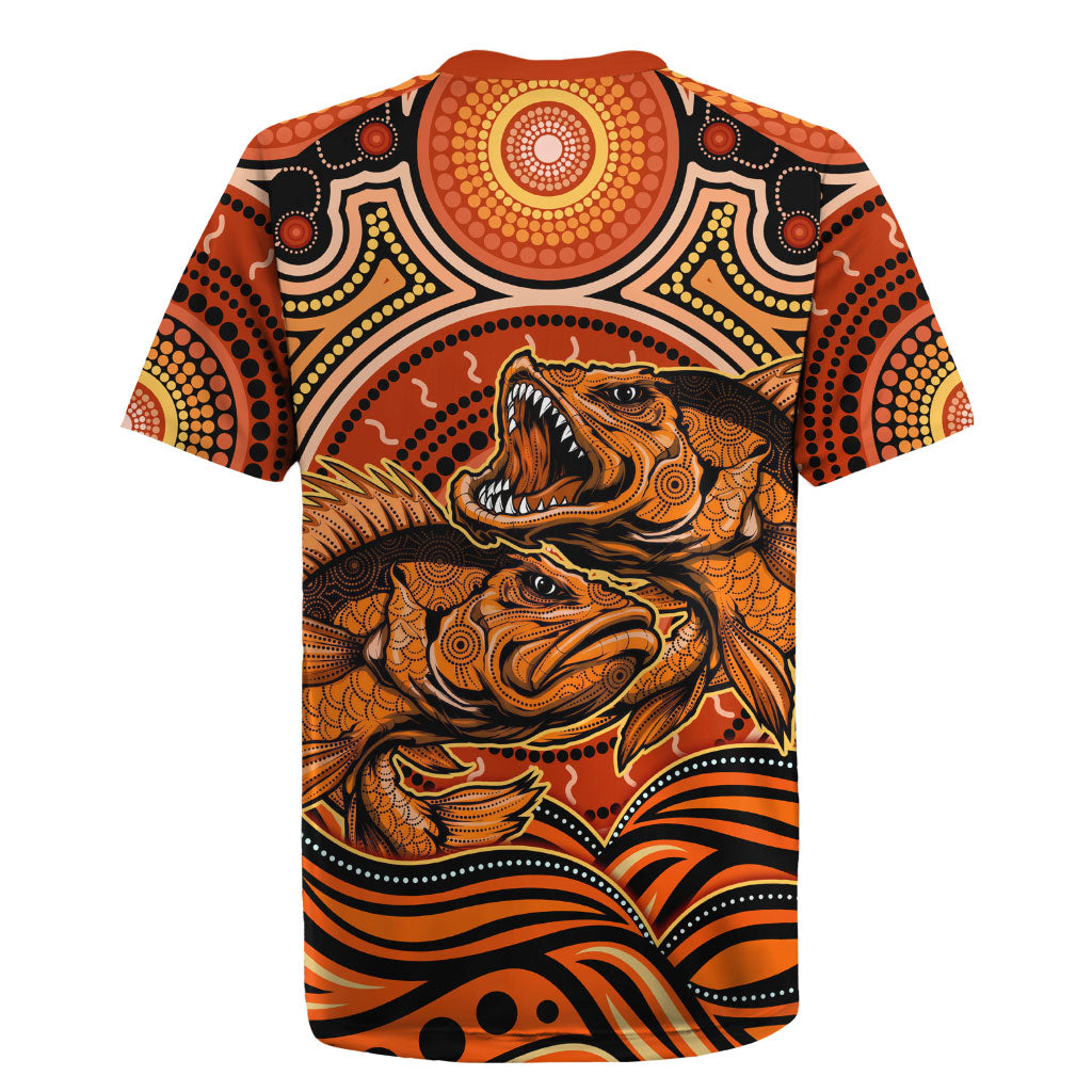 Barramundi Fish Rugby Jersey Aboriginal Dot Art Indigenous Pattern