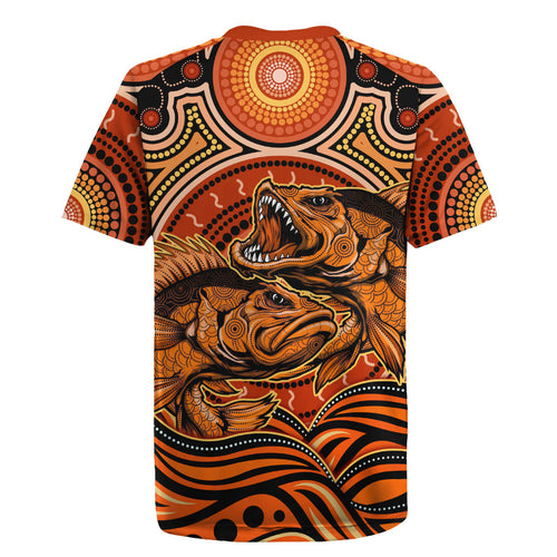 Barramundi Fish Rugby Jersey Aboriginal Dot Art Indigenous Pattern