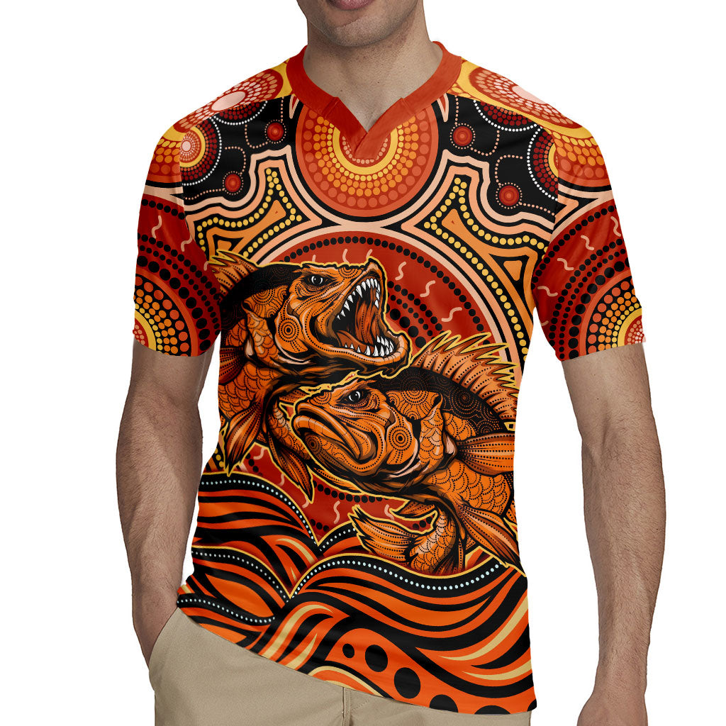 Barramundi Fish Rugby Jersey Aboriginal Dot Art Indigenous Pattern