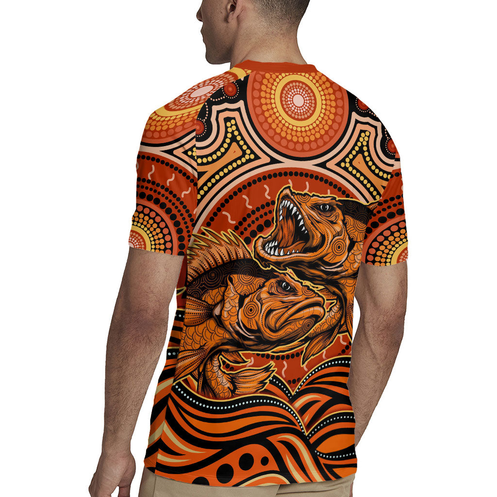 Barramundi Fish Rugby Jersey Aboriginal Dot Art Indigenous Pattern