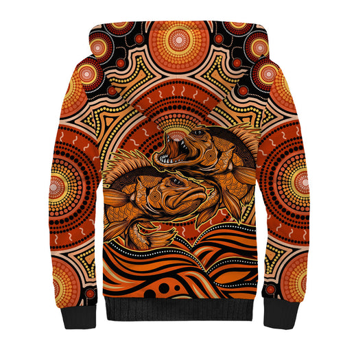 Barramundi Fish Sherpa Hoodie Aboriginal Dot Art Indigenous Pattern