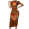 Barramundi Fish Short Sleeve Bodycon Dress Aboriginal Dot Art Indigenous Pattern