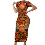 Barramundi Fish Short Sleeve Bodycon Dress Aboriginal Dot Art Indigenous Pattern