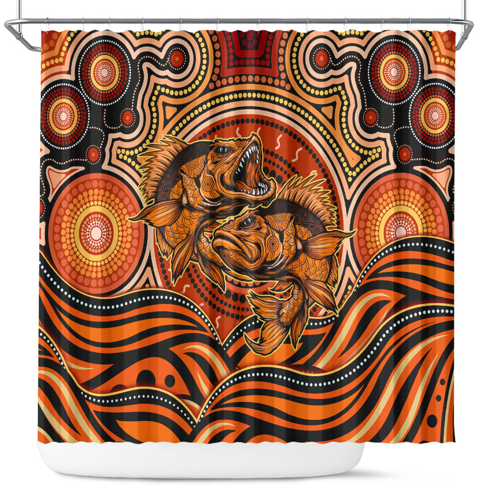 Barramundi Fish Shower Curtain Aboriginal Dot Art Indigenous Pattern