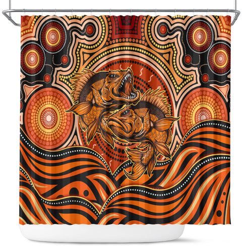 Barramundi Fish Shower Curtain Aboriginal Dot Art Indigenous Pattern