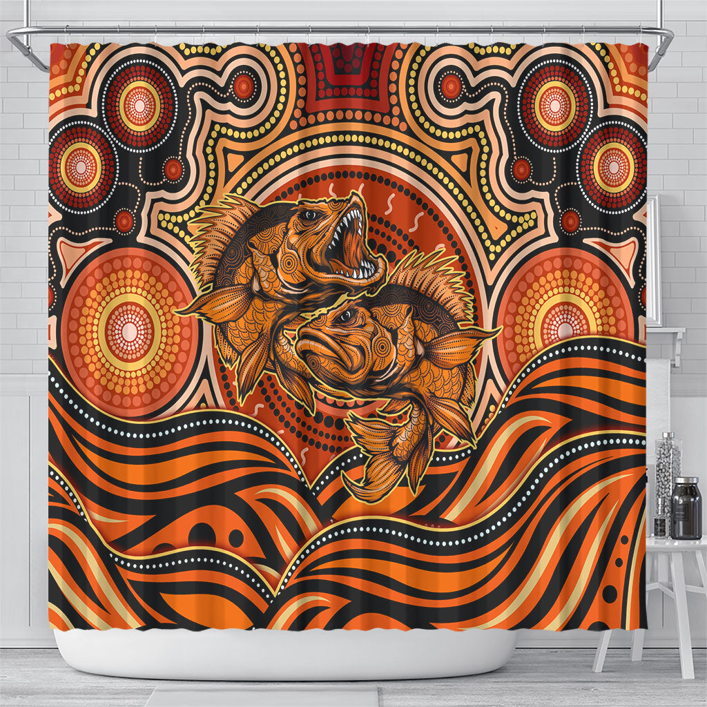 Barramundi Fish Shower Curtain Aboriginal Dot Art Indigenous Pattern