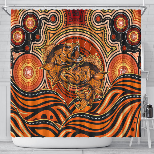 Barramundi Fish Shower Curtain Aboriginal Dot Art Indigenous Pattern