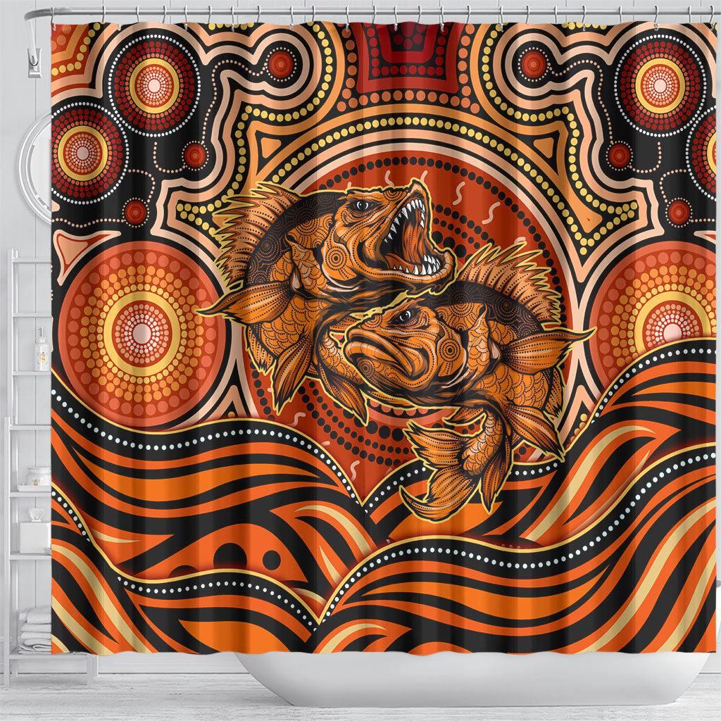 Barramundi Fish Shower Curtain Aboriginal Dot Art Indigenous Pattern
