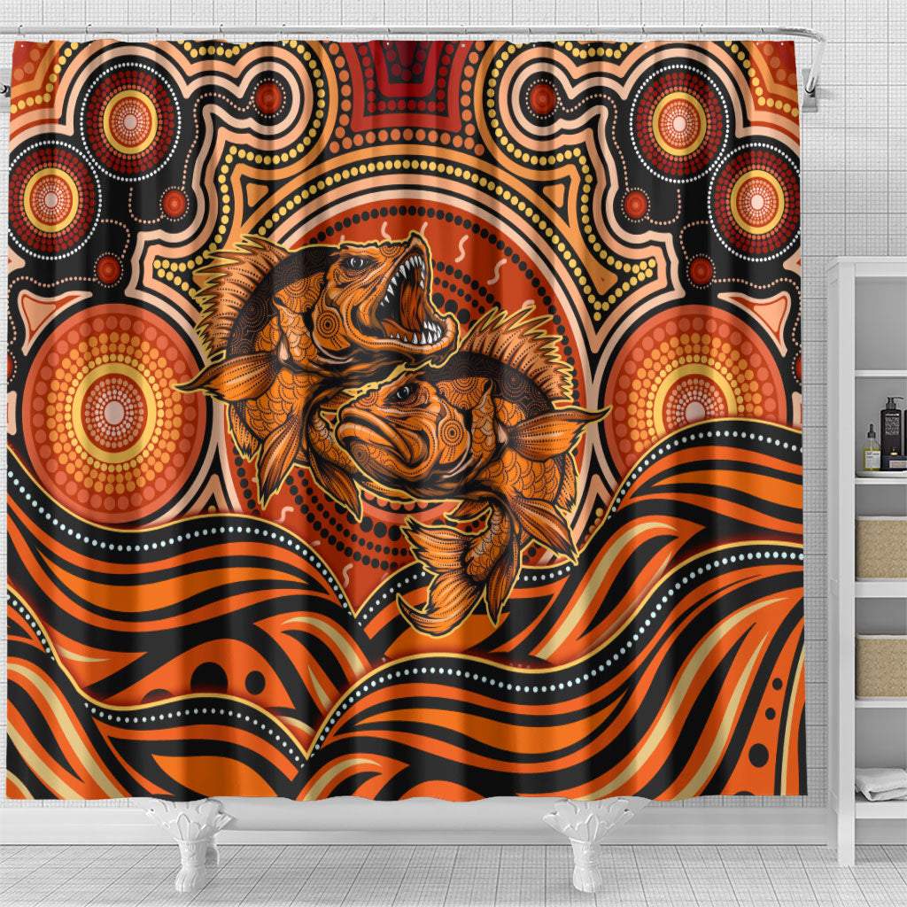 Barramundi Fish Shower Curtain Aboriginal Dot Art Indigenous Pattern