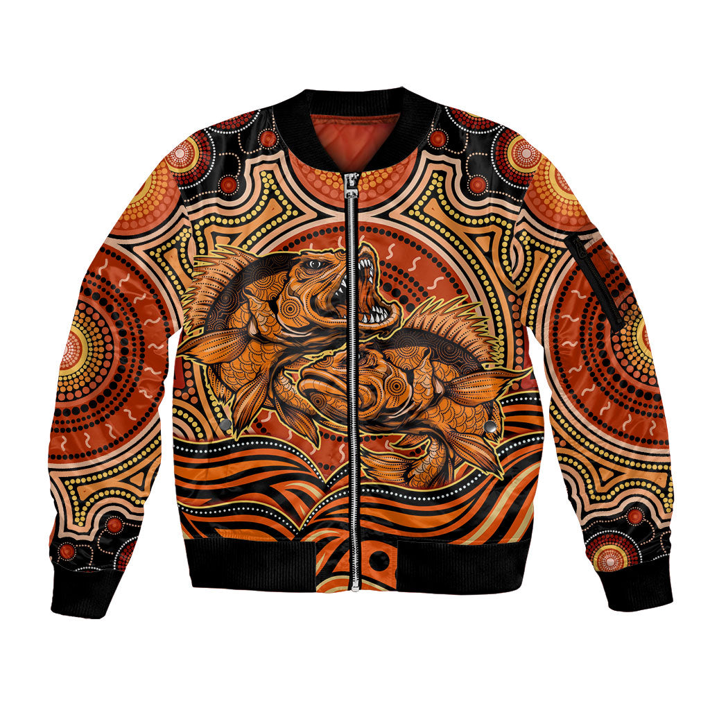 Barramundi Fish Sleeve Zip Bomber Jacket Aboriginal Dot Art Indigenous Pattern